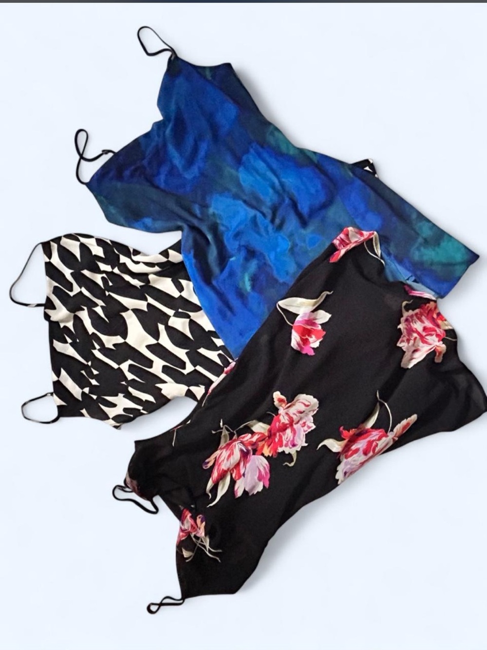 Dynamite Three-Piece Midi Slip Dress Set - Blue, Black & White, Floral
